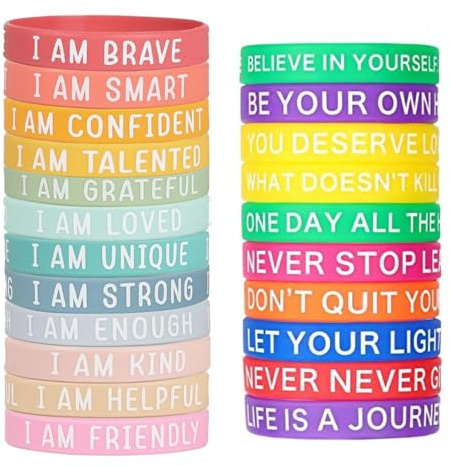 OAOSDH 22 Stücke Von Inspirierendem Wort Armband, Kreatives Englisches Buchstabenarmband, Weiches Silikonhandstück, Universell Für Männer Und Frauen, Personalisierte Kleidungsschmuck.