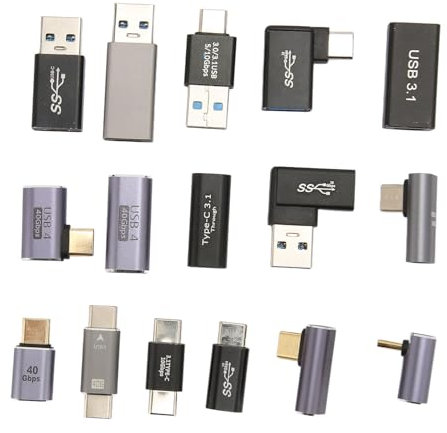 MoAzgeoki USB Adapters 16Pcs USB 3.0 3.1 Type C Aluminium Alloy Different Angles USB Adapter Kit Phone Computer Peripherals