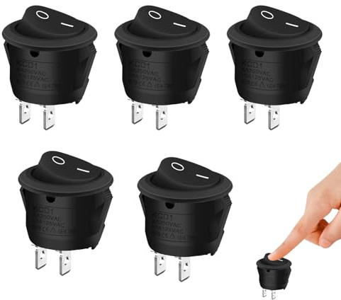 AONAYO 5 Stück Kippschalter 12V Schwarz, 10A/125V, 23mm Durchmesser, Kunststoff und Kupfer, Einrastbar, Vielseitig