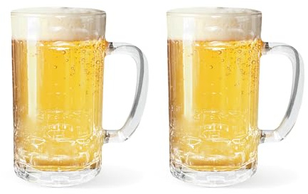 Tefrine Bierkrug aus Glas, 380 ml, mit Griff, transparent, großes Biergläser-Set für Bars, Getränke, Alkohol, gefriergeeignet, robuste Trinkgläser, 2 Stück