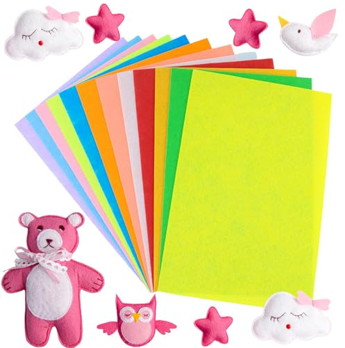 12 Farben Filzstoff zum Basteln,20 x 30 cm Klebefilz Farbe Filzstoff Selbstklebend,Schadstoffgeprüfter Filz Basteln,Moosgummi Platten,Filzstoff und Vliesstoff für DIY Handwerk