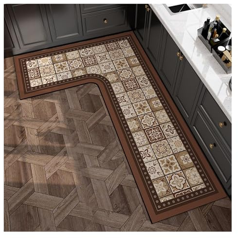 Kitchen Floor Mat French L-shaped Whole Wipe-free Water Absorbent And Oil Absorbing Foot Mat Non-slip Diatom Mud Floor Mat(Light Brown,100 * 150 * 45cm)
