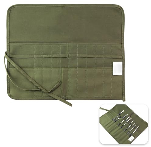 Zerabidpro Bolsa para pinceles de pintura, Capacidad para 22 Pinceles, para Acrílico, Aceite, Acuarela y Gouache, Bolsa de Lona Enrollable y Portátil, Color Verde, 40x33 cm