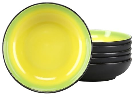 CreaTable, 24922, Serie Hot Green, 6-teiliges Geschirrset für 6 Personen, Suppentellerset aus Steinzeug, spülmaschinen- und mikrowellengeeignet, Qualitätsproduktion
