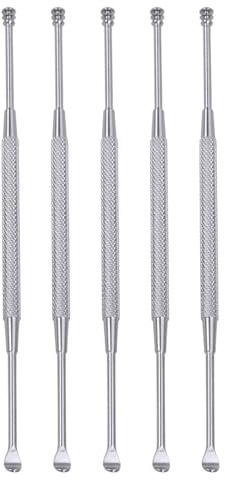 BCOATH 5pcs Stainless Steel Double-Head Ear Cleaner Tool Set with Spiral Earwax Removal Spoon for Home Use, Metal Ear Wax Cleaning Spoon for Men and Women