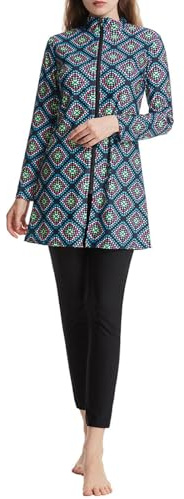 Generisch Langärmlige Badeoberteile Badehose mit Kopftuch Dreiteiliger Strandbrandung Bademode Damen Badeanzug Muslimischer Konservative Bescheidene Badebekleidung Burkini Modest Schwimmanzug