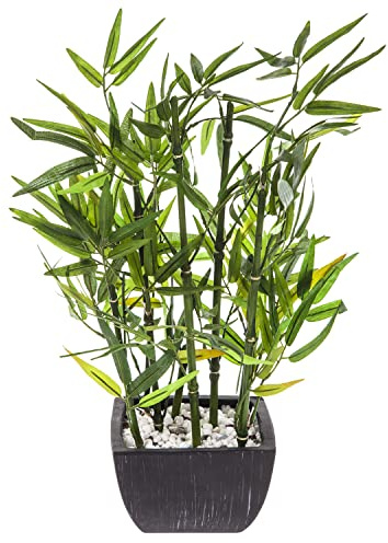 wilko Artificial Bamboo in Terracotta Pot, Sage, Ceramic, 32cm W x 46cm H, Modern, Indoor