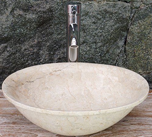 GURU SHOP Massives Ovales Marmor Aufsatz Waschbecken, Waschschale, Naturstein Handwaschbecken - 50x40 cm Modell 31, Beige, Waschtische & Waschbecken