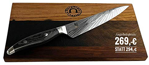 Kai Shun Set Nagare NDC-0701 - Coltello multiuso giapponese ultra affilato, lama 15 cm + tagliere in legno di rovere 25 x 15