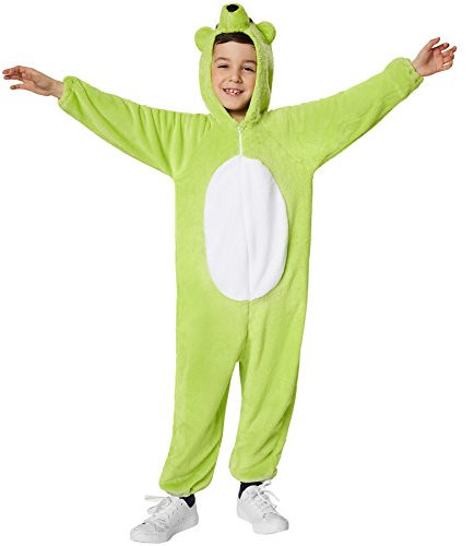 dressforfun 900323 - Kinderkostüm Grüner Bär, aus weichem Plüschstoff, Kapuze mit Nase, Augen und Ohren (140 | Nr. 301557)
