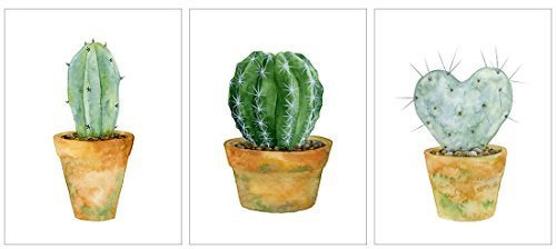 Meishe Art - Póster Moderno de Acuarela, diseño de Cactus en Maceta, Cactus en Maceta, Verde botánico, Plantas suculentas, decoración de Pared para el hogar, 3 Piezas