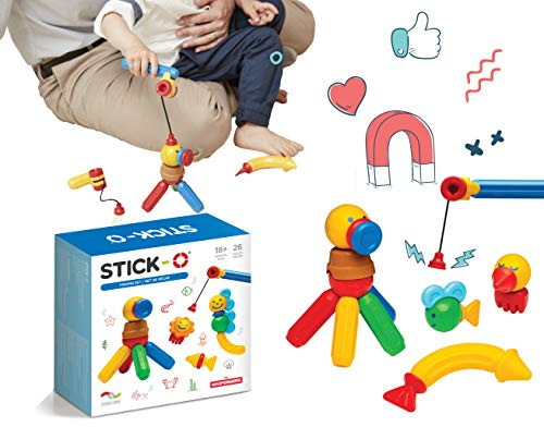 Stick-O magnetische Bausteine für Kinder ab 1 Jahre, kreatives Konstruktionsspielzeug, Lernspielzeug mit Magnet, Angel Set für Mädchen und Jungen, Montessori Spielzeug, 26 Teile Set,