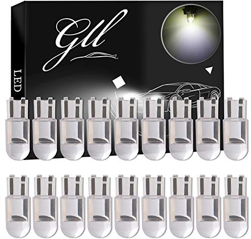 GLL 20pcs White T10 501 LED Bulbs W5W 194 168 T10 Capless Bulbs 0.5W 80 Lumens 8000K