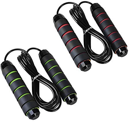 VOANZO 2 Corde per Saltare, Lunghezza Regolabile Corda per Saltare con Cavo in Acciaio Rivestito in PVC Senza Grovigli, Corda per Saltare Brucia Grassi (Rosso e Verde)