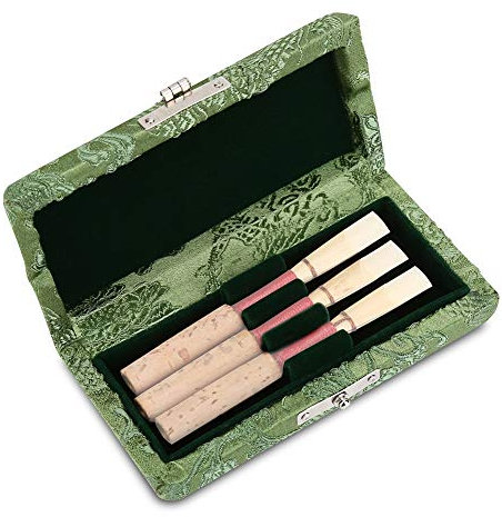 Wooden + Silk Cloth Cover Reed Case Holder Storage Box for 3pcs Oboe Reeds For Students, Educators, Beginners, Playing Accessories