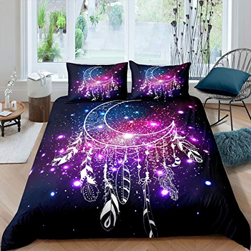 Tbrand Bohemian Traumfänger Bettbezug Set Mond Dream Catcher Bettwäsche Set 135x200cm Indian Feder Muster Betten Set Galaxis Stammes Mit 1 Kissenbezug