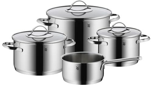 WMF Aparto Topfset Induktion 4-teilig, Kochtopf Set mit Glasdeckel, Cromargan Edelstahl poliert, Induktions Töpfe Set unbeschichtet