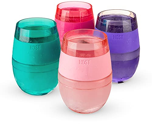 Host Freeze Cooling Cup, Double Wall Insulated Freezer Chilling Tumbler with Gel, Glasses for Red and White Wine, 8.5 oz (250ml), Set of 4, Assorted Translucent Colours, Set di 4