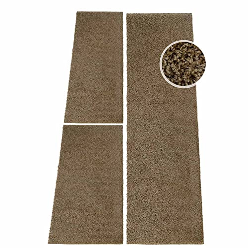 carpet city Alfombra para el borde de la cama, de pelo largo, monocolor, moca, juego de 3 piezas