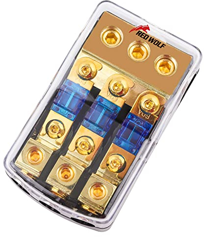 RED WOLF ANL Fuse 60A, 0/2/4 Gauge in 4/8 Gauge Out Copper Fuse Distribution Block for Car Boat Trolling Motor Marine Audio Amplifier Stereo Video System 12V (3 Way)