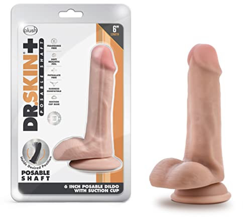 Blush Novelties Dr Skin Plus 6 Zoll weicher beweglicher Dildo – Saugnapf-O-Ring-Gurt-On-Harness-kompatibel – Realistischer kleiner Dildo, Sexspielzeug für Frauen, Männer, Paare – Vanille
