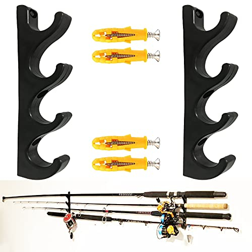 Horizontaler Angelrutenhalter zur Wandmontage, Angelrutenhalter für Garage, Kabine und Keller, für 4 Angelruten, Zubehör inklusive, ohne Angelrute
