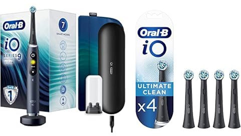Oral-B iO Series 9 Brosse à Dents Électrique Rechargeable avec 1 Manche Intelligence Artificielle + Ultimate Clean Brossettes de rechange pour Brosse à Dents Électrique