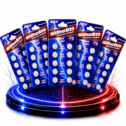 Wilhelm AG7 Alkaline Knopfzellen 1,5 V (LR57, L927, 195, 395) – 50 Stück
