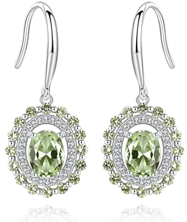 Musihy Tropfenohrringe Für Frauen Sterling Silber Zirkonia Tropfenohrringe Pärchen Geschenke Ovale Form Olivgrüner Zirkonia Silber