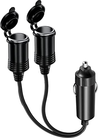 RUNCCI-YUN DC 12V 24V Car Cigarette Lighter Socket,Car Cigarette Lighter 1 to 2, 2-Way Car Cigarette Lighter Socket Splitter adapter, 1 to 2 cigarette lighter extension with Waterproof Cap, Black