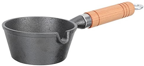 DOITOOL Cast Iron Sauce Pot Small Saucepan Butter Melting Pot Mini Milk Pot with Wooden Handle Pour Spout Butter Warmer Pot for Stove Top 11cm