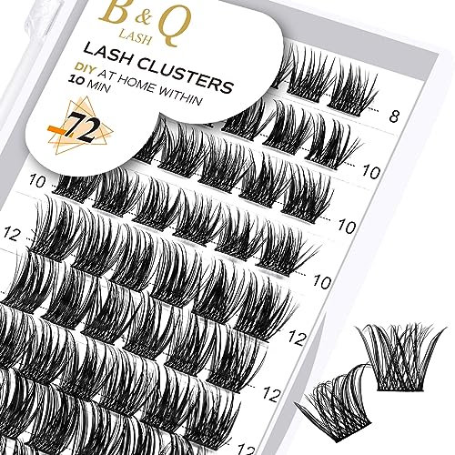 Cluster Lashes B09 Mixed Tray 72 Clusters B&Q Lash Clusters D Curl Individual Cluster Lashes Natural Eyelash Clusters DIY Lash Extensions Soft Fluffy Cluster Eyelash Extensions (B09,D 8-16MIX)