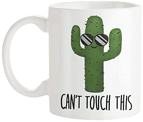 Fonhark - Can't Touch This – Tasse amusante cactus de barbarbarie amusante pour amateur de plantes succulentes, tasse à café/tasse fantaisie de 325 ml, blanc