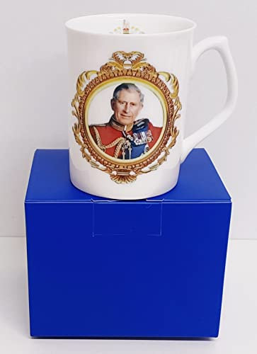 Rainbow Decors HM King Charles III Mug Gift Boxed Fine Bone China Topaz Coronation Commemorative Cup Hand Decorated UK