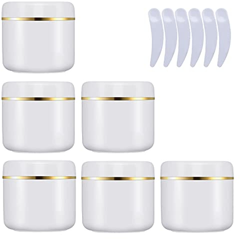 LusDoly 6 pièces 250 g Blanc Pots en Plastique Avec Bouchon à vis, 250 ml Avec Bord Or Cosmétiques en Voyage récipient Lotion Crème onguents Masque facial Pots DIY
