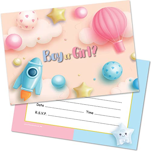 Olivia Samuel Lot de 20 invitations pour fête de révélation du sexe – Prêtes à écrire avec enveloppes – Conçues et imprimées au Royaume-Uni