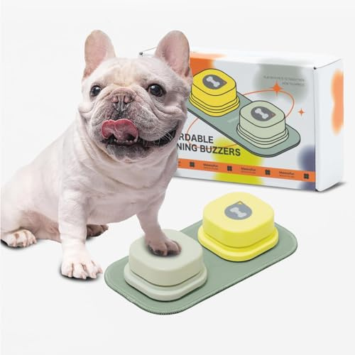 MEWOOFUN Hundeknöpfe Trainingsklicker mit Sprachaufzeichnung für das Hundetraining mit Matte und DIY-Aufklebern – Haustier-Befehlssummer für Hunde und Katzen (2 Pack)