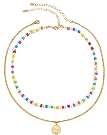 Bysonglezai Halskette Herren Anhänger Chain Ketten Dame Geschenk Kreatives Design Bunte Reisperlen String Perlenkette Mode Männer Porträt Doppelschicht Anhänger Halskette
