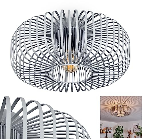 HOFSTEIN Deckenleuchte Wemude, runde Deckenlampe aus Metall, Lampe Wohnzimmer - Moderne Vintage, hellgrau, 1-flammig, E27-Fassung, Gitter-Optik, Spannender Lichteffekt, Schlafzimmer, Ø 40 cm