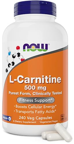 NOW Foods L-Carnitine 500 mg, 240 Veg Caps - Fitness Support* - Purest Form - Non-GMO - Vegan/Vegetarian - 500mg Capsules - Amino Acid Health Supplement