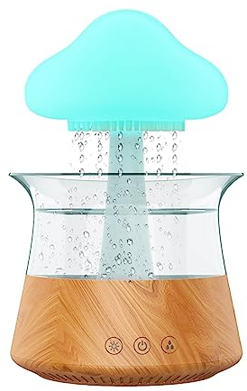 Rain Cloud Humidifier, Regen Pilz Lampe mit Wasser, Regenwolken Luftbefeuchter mit 7 Farben LED-Lichtern, Air Diffuser Regenpilz Rain Lamp Regengeräusche für Räume Kinderzimmer Zuhause (Braun)