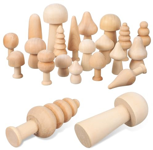 20 Stück Unlackierte Holzpilze Und Bäume - Diy Bastelset Für Heimdekoration, Mini Pilzfiguren Aus Naturholz, Perfekt Für Kinder Und Erwachsene