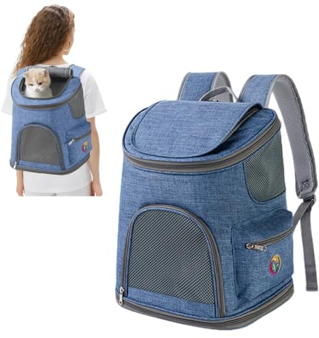 PETCUTE Hunderucksack,Atmungsaktiv Hunde Rucksäcke mit Weicher Matratze,Faltbarer Haustier Rucksack mit Sicherheitsleine für Wandern Outdoor Radfahren,Airline Zugelassen