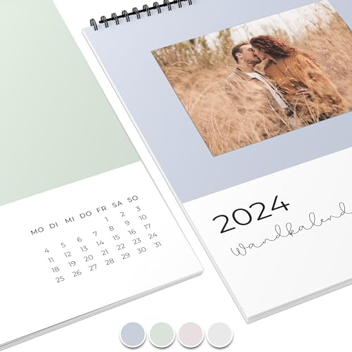 Fotokalender 2024 zum selbstgestalten (Bastelkalender 2024 im A4 Format) - DIY Kalender zum selber gestalten von Januar bis Dezember mit Ferienübersicht - Ideal als Geschenk - Pastell