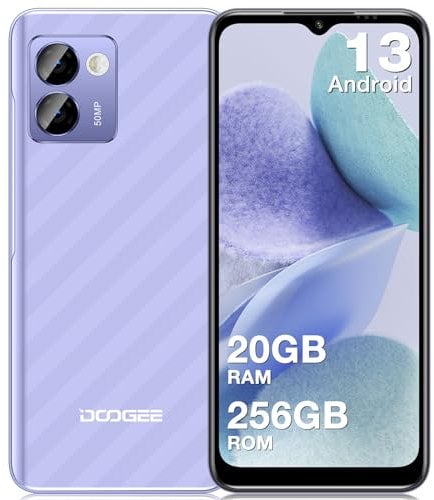 DOOGEE N50 Pro Mobile Phones, 20GB RAM + 256GB ROM/1TB TF Smartphone Android 13, Octa Core, 6.52 HD+ Smart Phone with 4200mAh, 50MP Camera, 4G Dual SIM, Face ID/Fingerprint - Purple