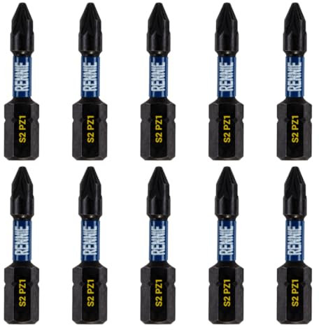 10 x Rennie Tools 32mm Long PZ1 Impact Screwdriver Driver Bits Set. Heavy Duty PoziDriv POZI No.1 Magnetic Screwdriver Bit Set. PZ1 Impact Driver Bits Pozidrive Screw Accessories.