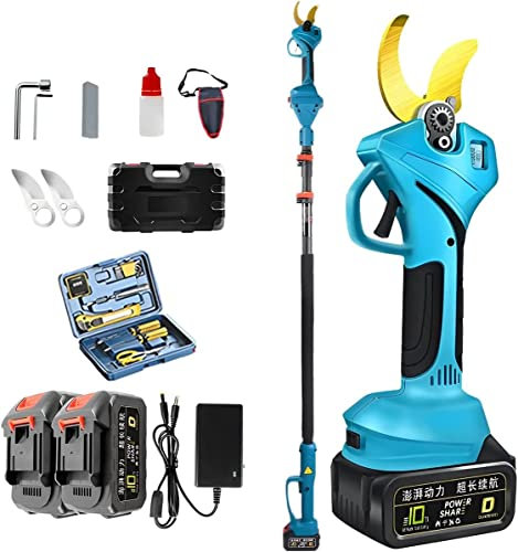Cesoie elettriche Professionali a Batteria da 40 mm, 2 batterie al Litio Ricaricabili e Asta telescopica da 2,1 m, cesoie da potatura Senza Fili per Piante in Vaso da Giardinaggio