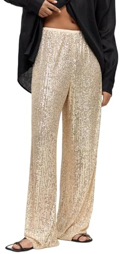 Sunnyuk Goldene Pailletten Hose Damen, Glänzende Streetwear Leggings Party Silber Glitzerhose Glitzer Hose Weites Bein Große Größen Freizeithose Festliche Hosen Gold Bequem Arbeitslatzhose
