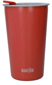 La Cafetière Pavia Stainless Steel Travel Flask, 380ml Reusable Insulated Coffee Cup for Hot & Cold Drinks, Red