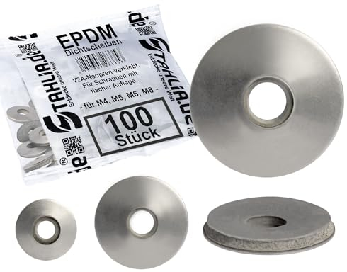 Stahlia EPDM Dichtscheiben M5 Unterlegscheiben Gummidichtung rund (100 Stück) Edelstahl V2A Distanzscheiben Dichtscheiben für Schrauben Dichtung